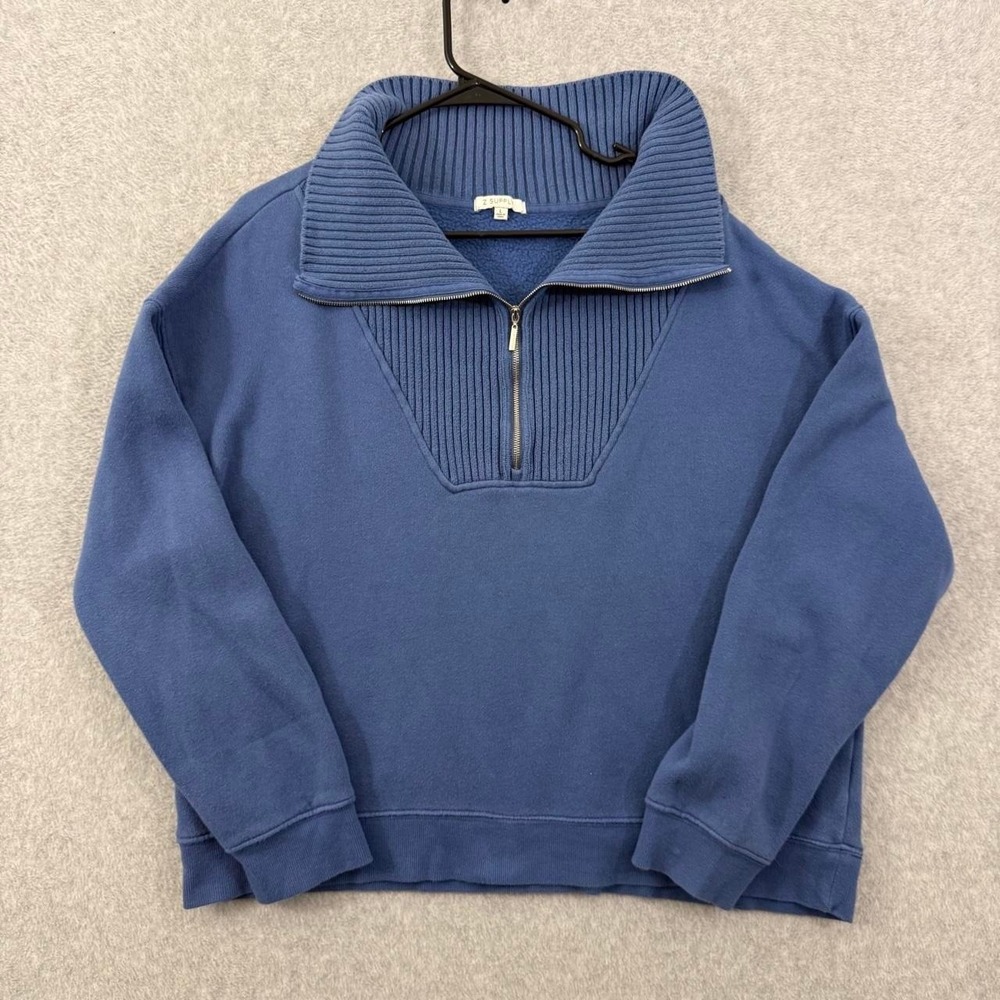 Z Supply Sweater Womens Large Blue Ribbed Funnel Neck Half Zip Oversized Cozy